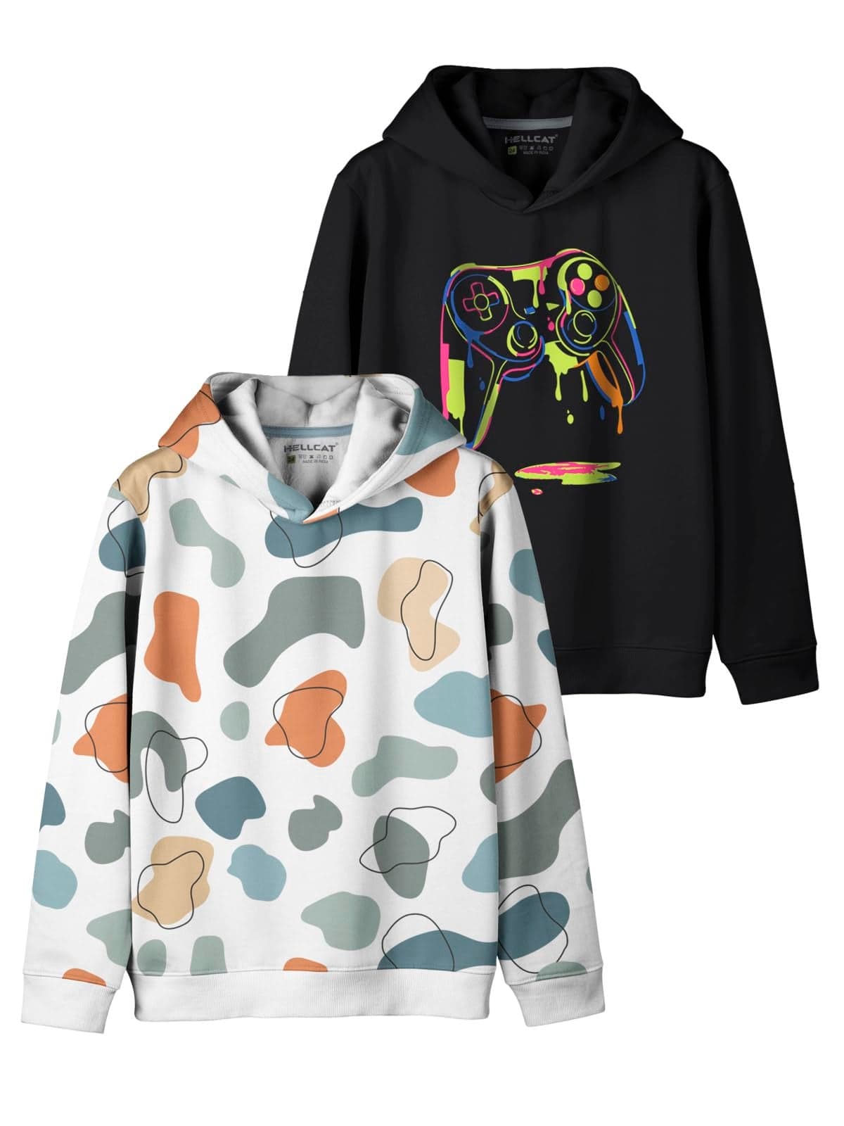 HELLCAT Trendy Printed Cotton Blend Hoodie Sweatshirt for Boys - Pack of 2_White1/Black_3-4 Years