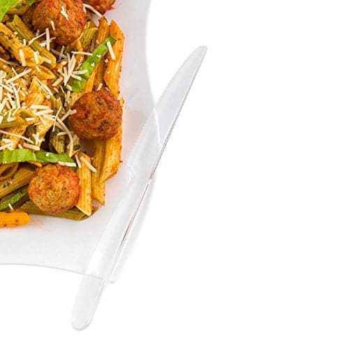 Restaurantware Moderna 7.3 Inch Disposable Knives 250 Recyclable Plastic Knives - Crack-Resistant For All Types Of Meals Clear Plastic Cutlery