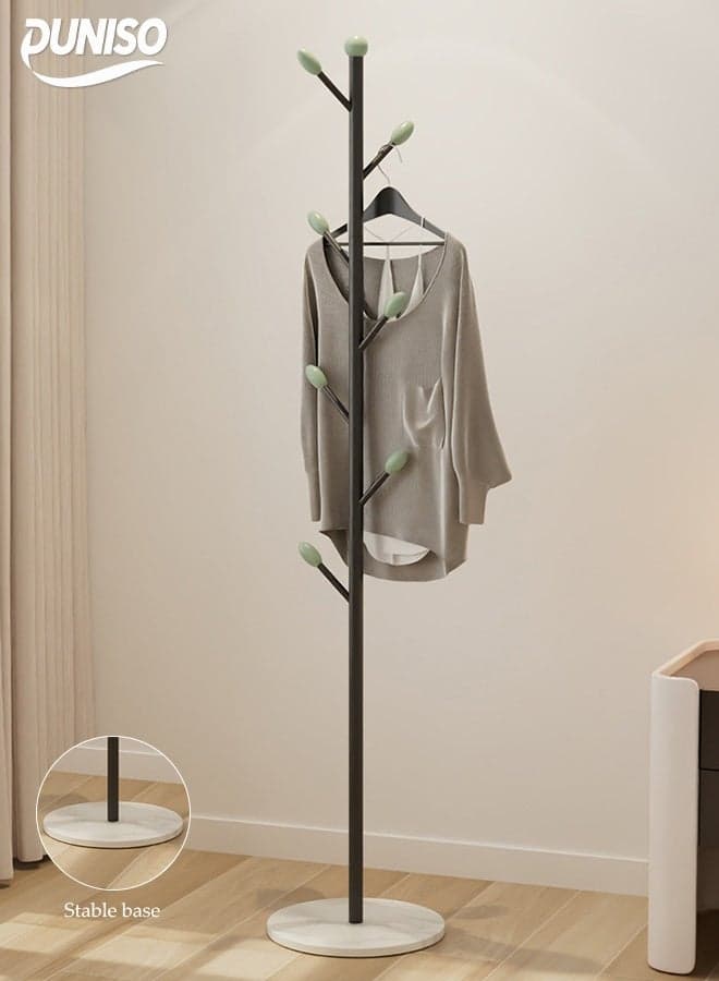 Coat Rack,Independent Clothes Hanger,Stand Garment Rack,Clothes Rack with Marble Base for Hanging Clothes, Hats, Bags,Black Tree Branch Shaped Green Leaf Style