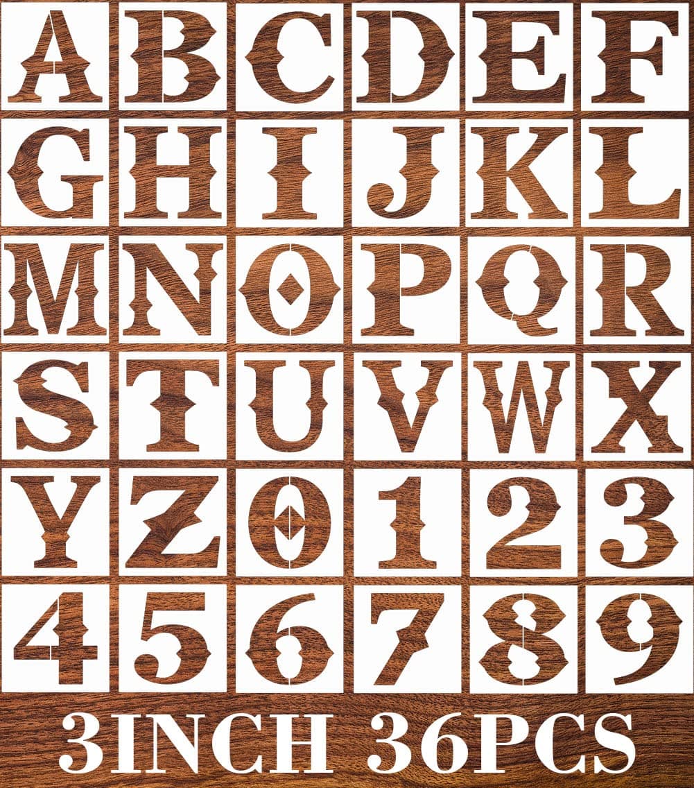 3inch Letter Stencils 36pcs Reusable Flexible Letter Number Stencils for Painting on Wood Wall Porch Fabric