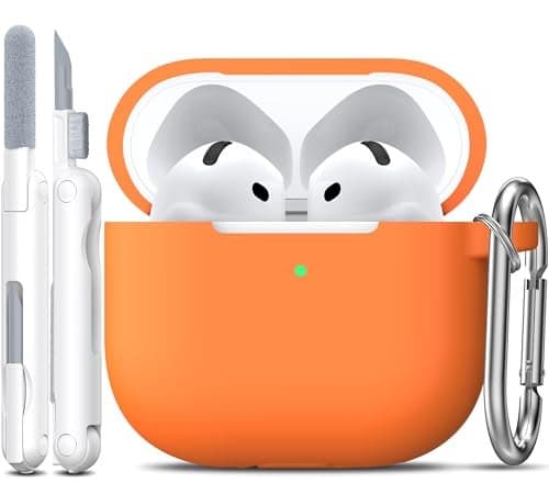 Rfun for AirPods 4 Case with Cleaner KitFull Protective Soft Skin Silicone Cover with Keychain for AirPods 4 Gen Case for Men WomenCompatible with Apple AirPods 4th Genaration Case 2024Orange