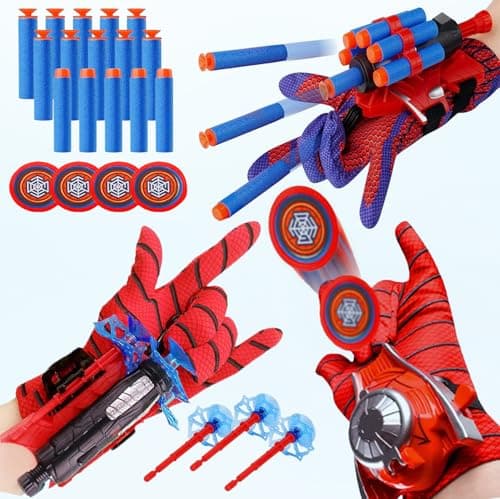 3 Sets Spider Web Shooters Spider Web Plastic Launcher Glove with Wrist Toy Set Superhero Toys Safe Outdoor Action Toys All SaintsDay Christmas Birthday Party for Boys and Girls 3 Sets