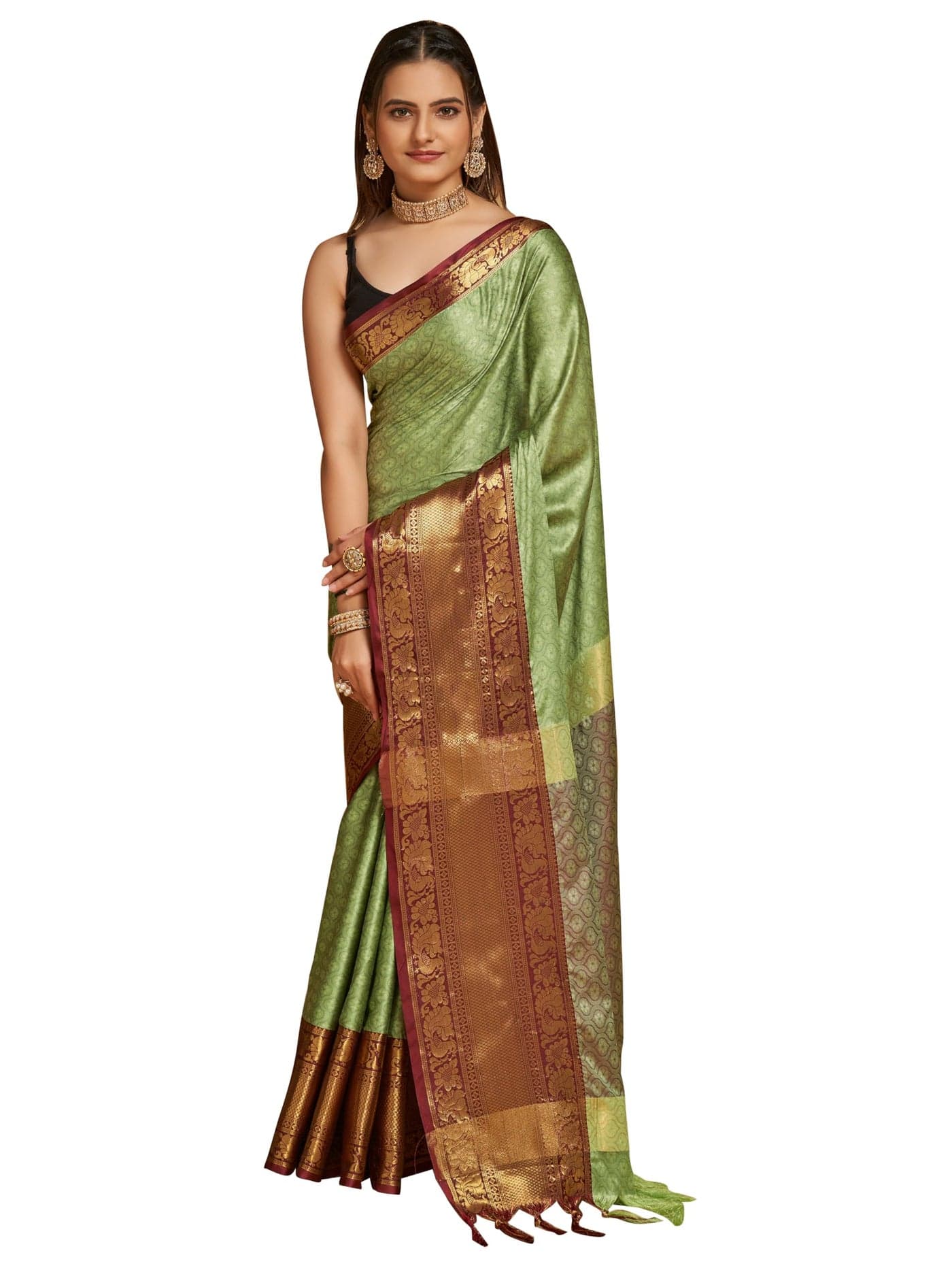 Avantika Fashion Women's Woven Cotton Silk Art Silk Banarasi Saree With Blouse Piece (8032-PISTA-BROWN)