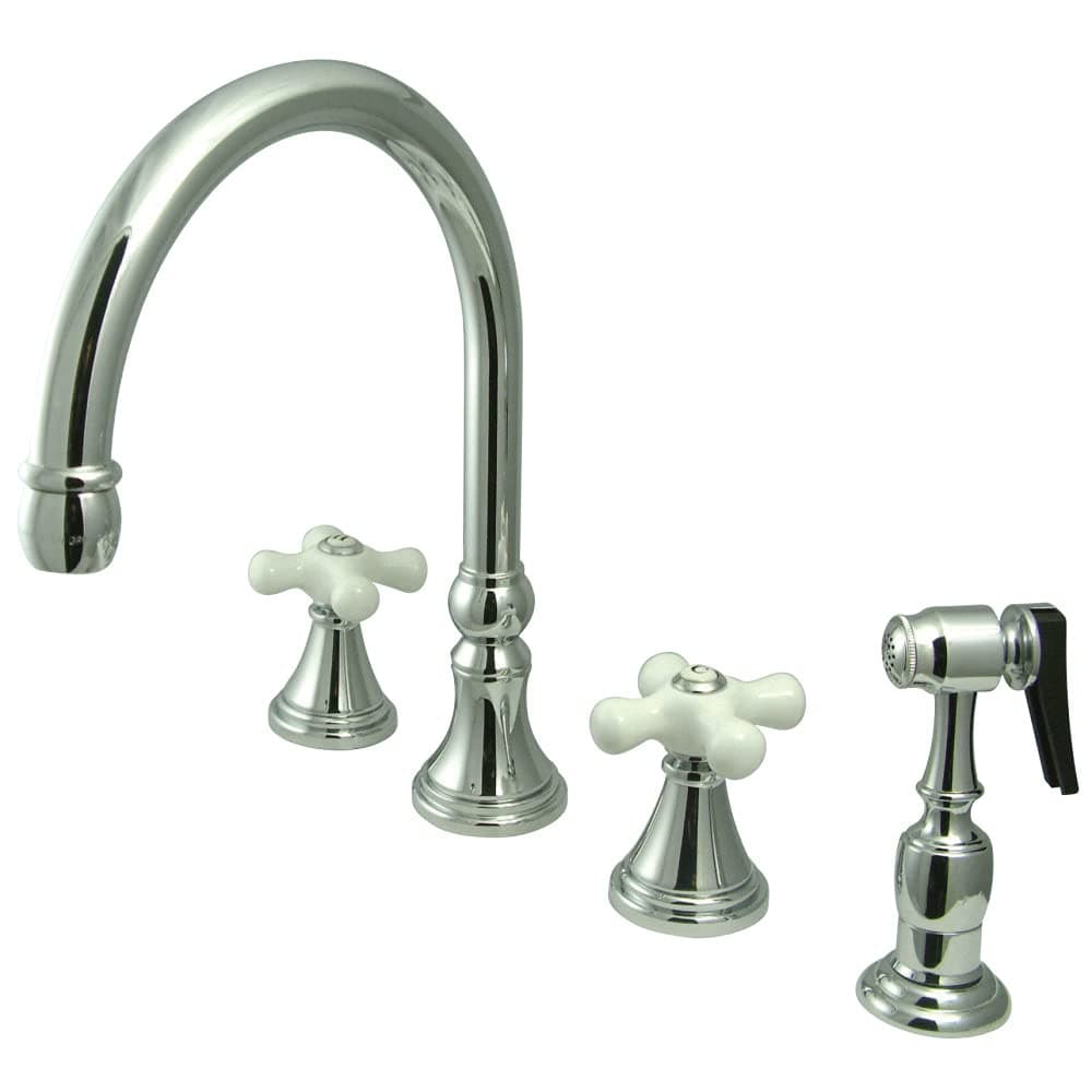 Kingston Brass KS2791PXBS Governor Deck Mount Kitchen Faucet with Brass Sprayer 814Inch Polished Chrome