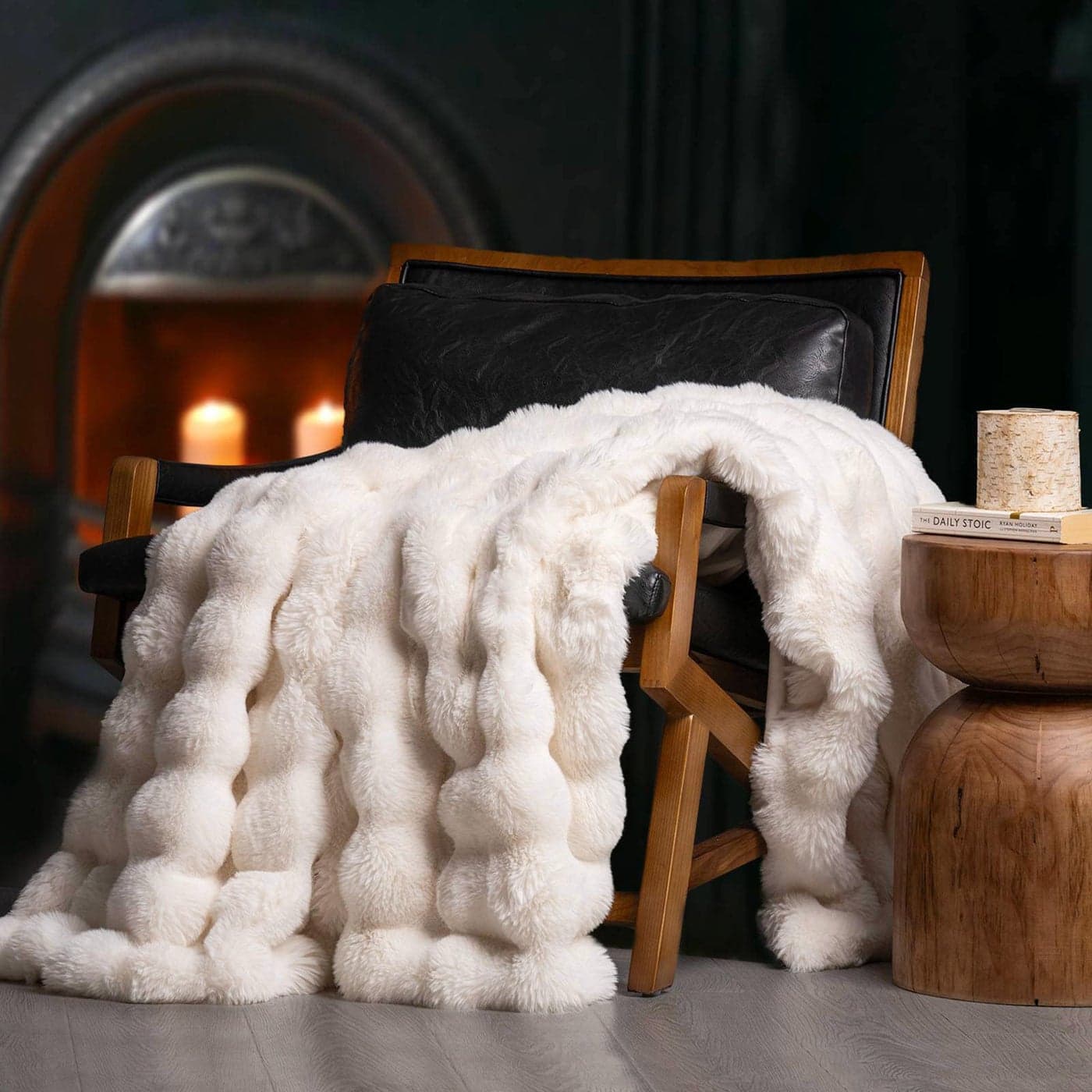 EverGrace Ultra Soft Luxury Fluffy Faux Rabbit Fur Throw Blanket Thick Warm Bubble Throw for Bed Cozy Plush Reversible Blankets for Couch Chair Sofa Ivory White 60x80 Inches