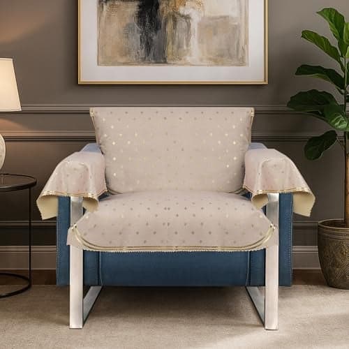 The Furnishers Premium Soft Leather-Feel Beige Sofa Cover with Elegant Foil Print Design Anti-Slip 1 Seater Sofa Cover with Arm Rest | Seat Protector for Living Room | Durable & Stylish Slipcover
