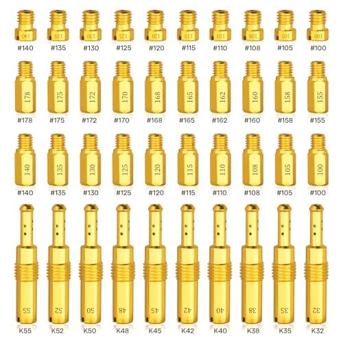 40 Pcs Carburetor Main Jet Slow Pilot Jet Kit Fit for PWK Keihin OKO CVK Crab Includes 30Pcs Main Jets and 10Pcs Slow Pilot Jet Replace SCL2018090002ZHT0102 SCL201809000103ZHT0101