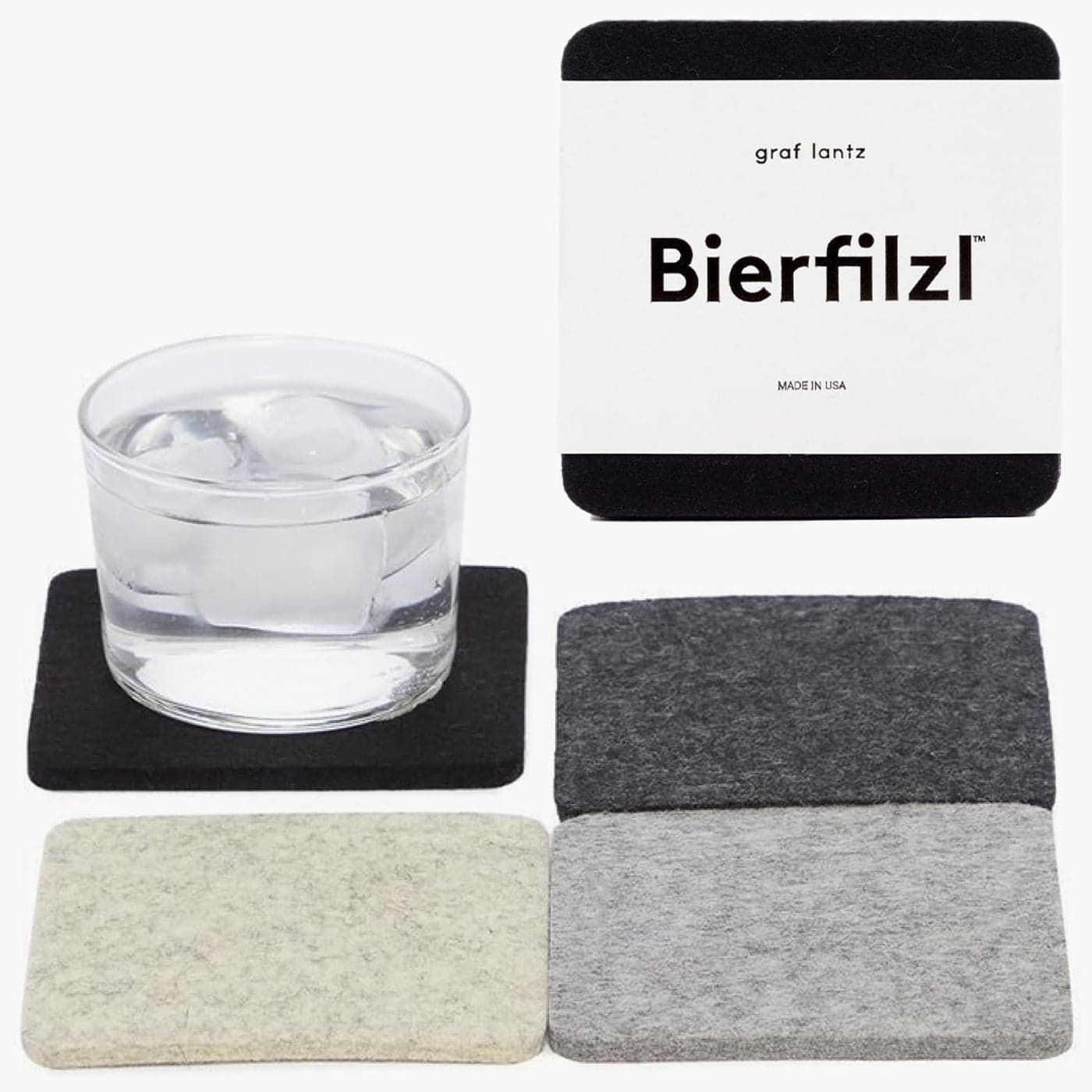 Graf Lantz Bierfilzl Felt Coasters Square 100 Merino Wool Moisture Wicking Heat Resistant Sustainable Absorbent Home Decor Housewarming Gift 4 Coaster Set 4 x 4 x 5 mm Noir