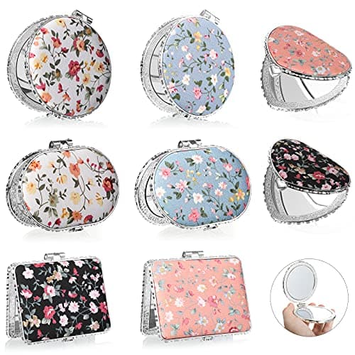 8 Pieces Flower Compact Mirror for Purse Bulk Small Compact Mirror Gift Makeup Floral Pocket Retro Folding Portable Travel Accessories for Mother's Day Women Girls Holiday Gifts