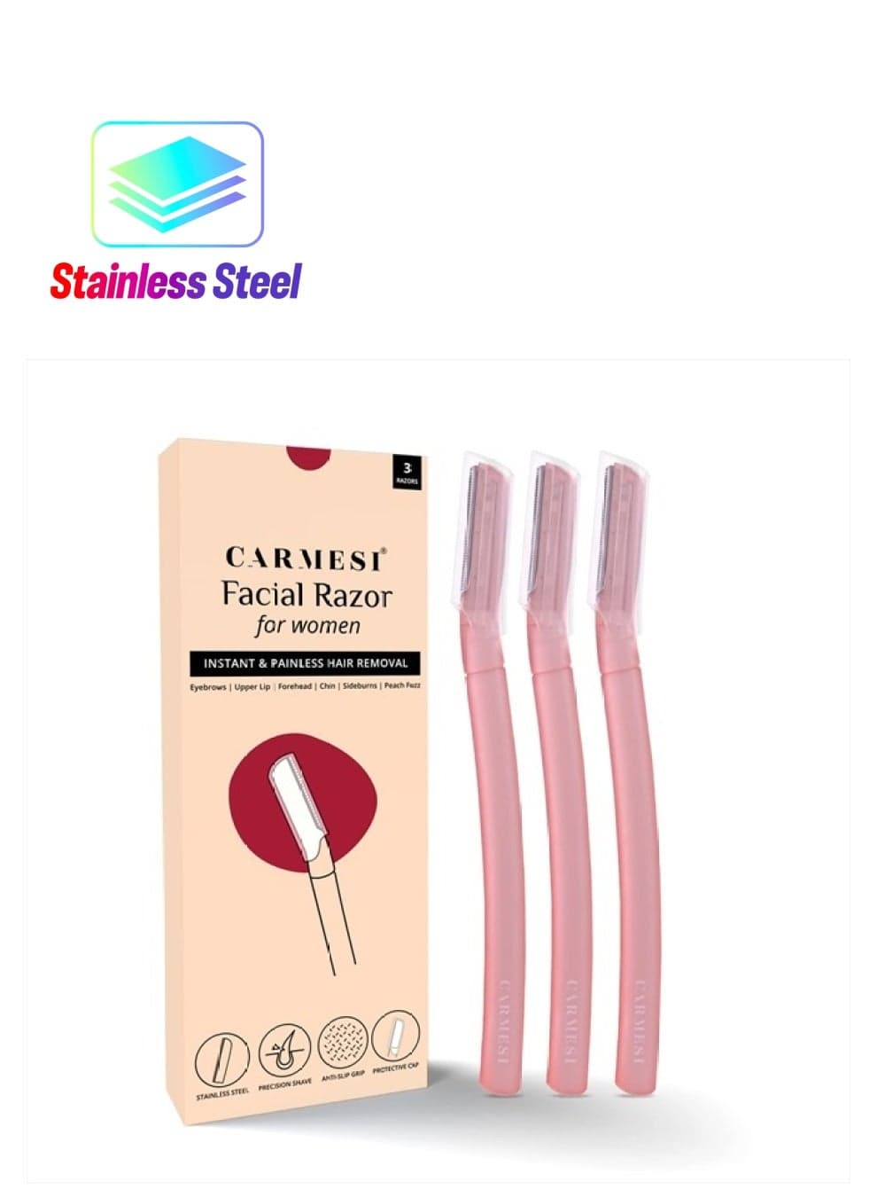 Facial Razor for Women | Instant & Painless Hair Removal | Glowing Skin | Eyebrows, Upper Lip, Forehead, Peach Fuzz, Chin, Sideburns | Pack of 3