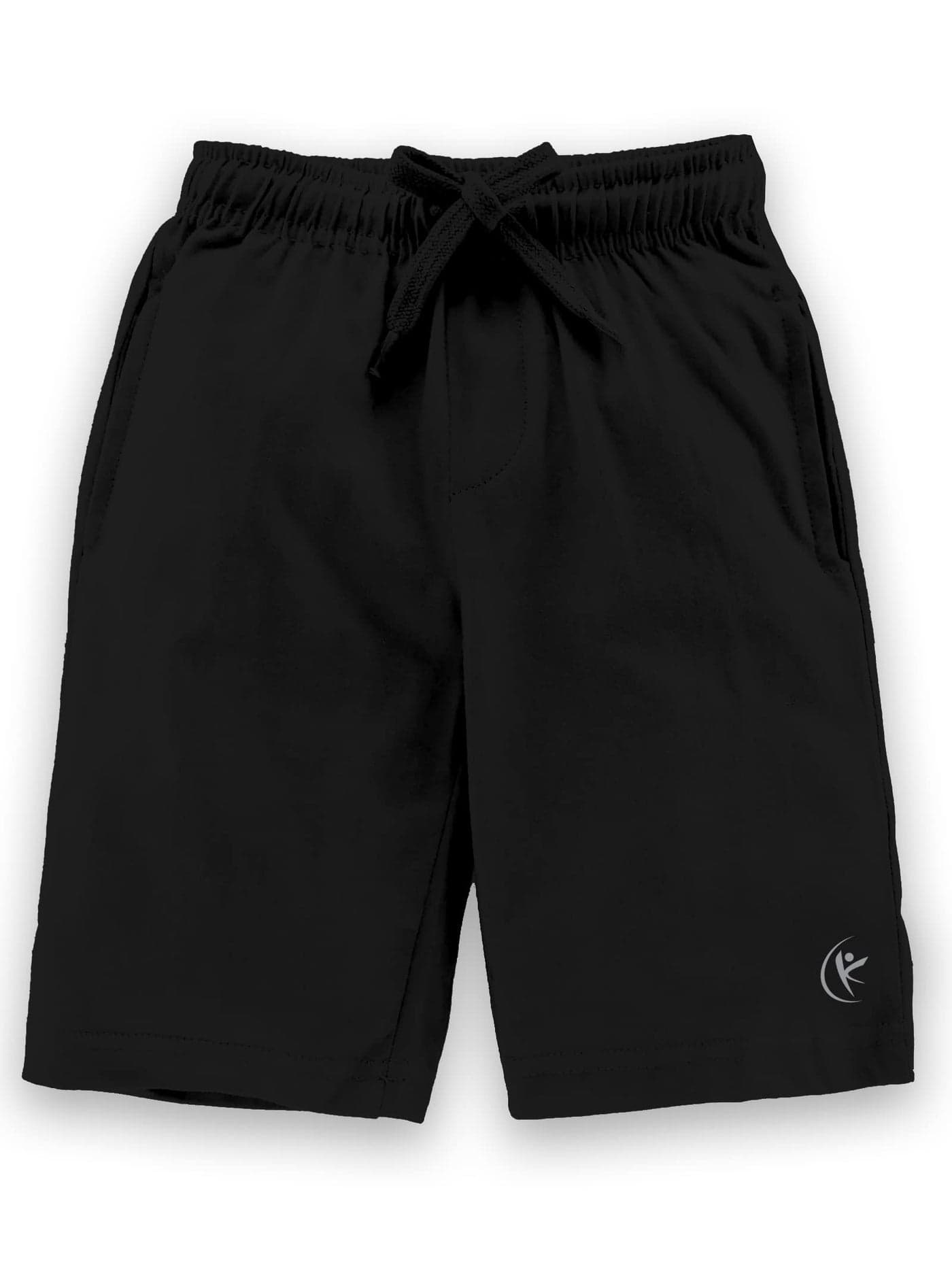 KiddoPanti Boys Solid Knee-Length Basic Short | 100% Cotton Knit Fabric | Elastic Waistband and Functional Drawcord | 2 Front Pockets Half Pant | Boys Shorts,Jet Black - 6-8Y