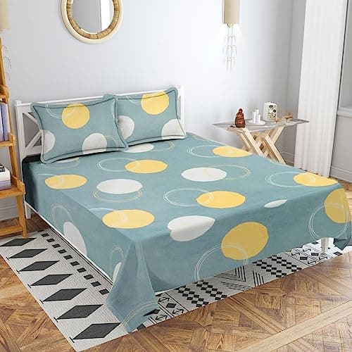 BSB HOME 100% Cotton 160 TC Big Cricle Printed Double Bedsheets with 2 King Size Pillow Cover, (90X90 Inches, 7 x 7.5 Feet, Grey and White)