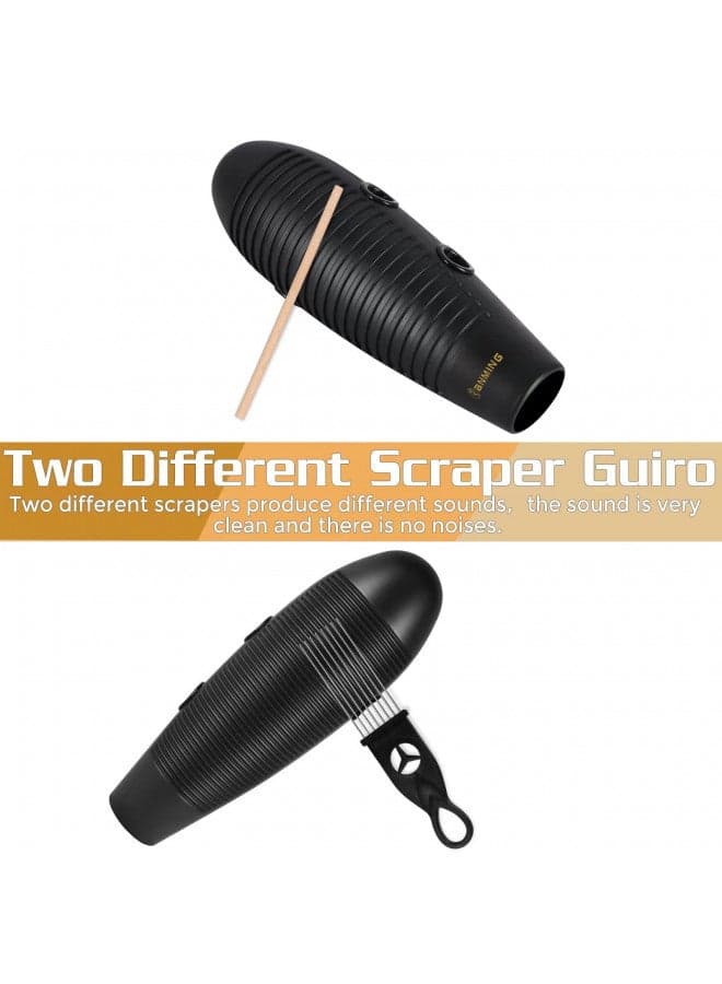 RANMING Guiro Instrument 3.9x13 Inch Super Guiro Fish Shaped Latin Percussion Instrument with 2 x Guiro Scraper Musical Training Tool for Beginners and Music Lover Black