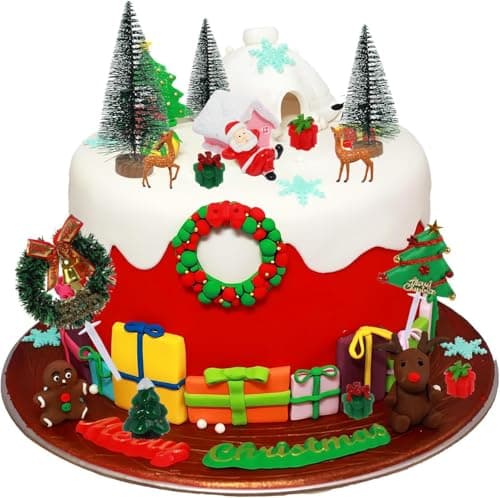 RAYNAG 16Piece Christmas Cake Toppers Mini Santa Reindeer Trees Gifts Ornaments for Christmas Birthday Parties