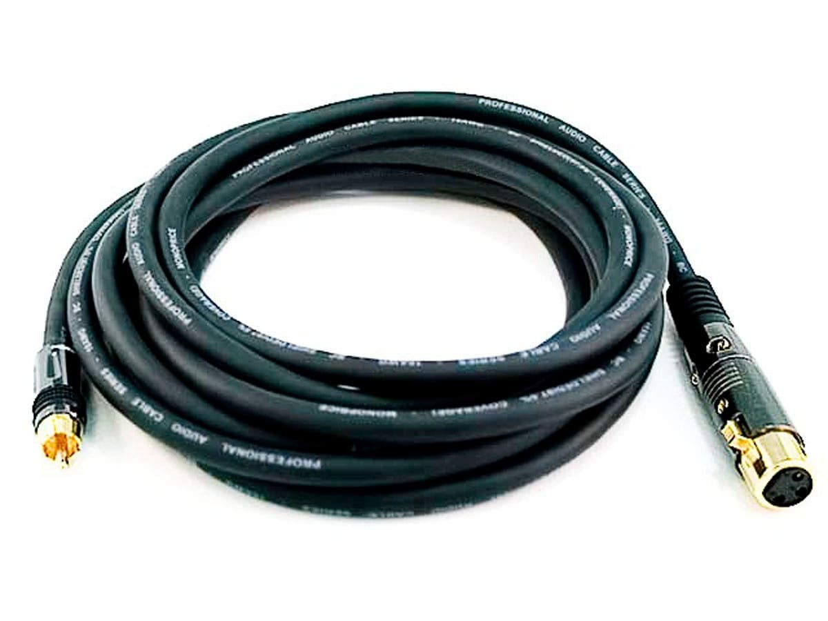 Monoprice XLR Female to RCA Male Cable - 15 Feet - Black, 16AWG Shielded Twisted Pair Oxygen-Free Copper Braid Conductors, E21 Gold Plated Connectors - Premier Series, 15ft