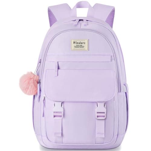 WINDARS School Backpack for Teen Girls, Cute College Backpacks for Women Students Aesthetic Bookbag Large 15.6 Inch Laptop Bag Middle School Travel Back Pack (Purple)