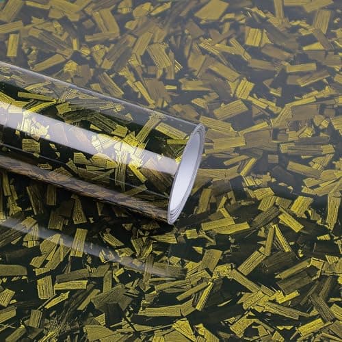 Lypumso Yellow Forged Carbon Fiber Vinyl Wraps, High Gloss Wraps Car DIY Decal Films Sheets with Air Release Technology, Vehicle Interior Exterior Waterproof Protection Stickers 1ft x 10ft