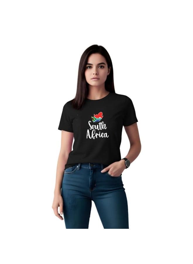 South Africa Women’s T-Shirt | Soft Cotton Round Neck Short Sleeve Tee | Printed South Africa Theme Tee For Sports,Travel,Outdoor Walks And Daily Outfits — M