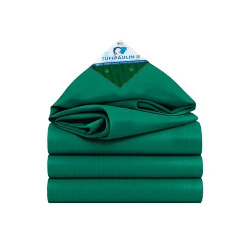 TUFFPAULIN Plastic 10FtX8Ft 120 GSM Green Tarpaulin Tirpal Tadpatri Tharpai Thadika,Extra Strong,Reinforced,Uv Resistant,100% Waterproof Virgin,6 Layer Mlcl 3D Rib Technology-1 No.,96x120x0.03 in