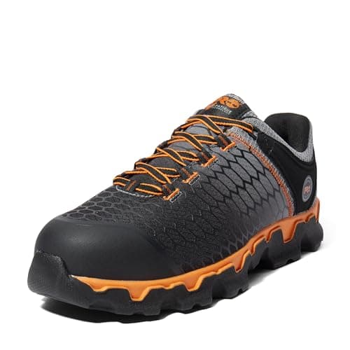 Timberland PRO Men's Powertrain Sport Alloy Safety Toe Static Dissipative Industrial Athletic Work Shoe, Black/Grey/Orange-2024 New, 7 M