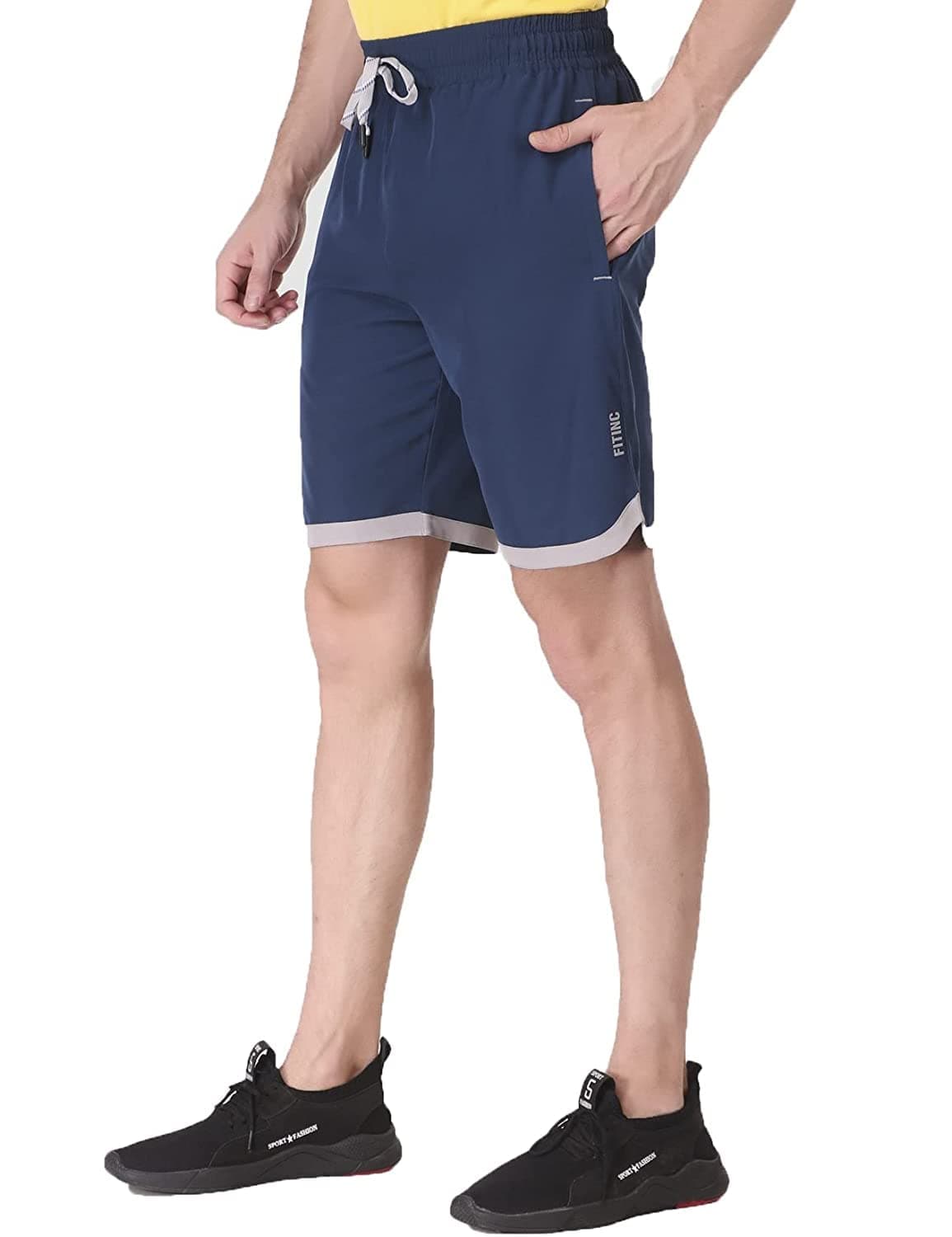 FITINC Polyester Dry Fit Stylish Shorts for Men | Running Men Fashion Shorts with Zipper Pockets | Lightweight Summer Half Lower for Man for Casual Wear – Airforce, X-Large