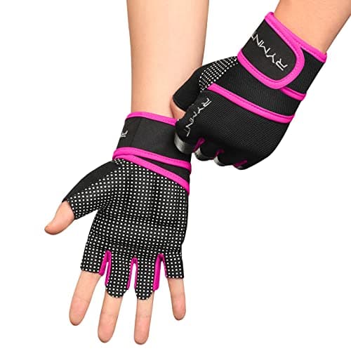 RYMNT Workout Gloves with Weight Lifting Wrist Wrap,Vented Cushioned Palm & Extra Grip for Men Women Gym,Weightlifting,Fitness Training,Fitness,Exercise,WODs,Pullups.Pink-Small
