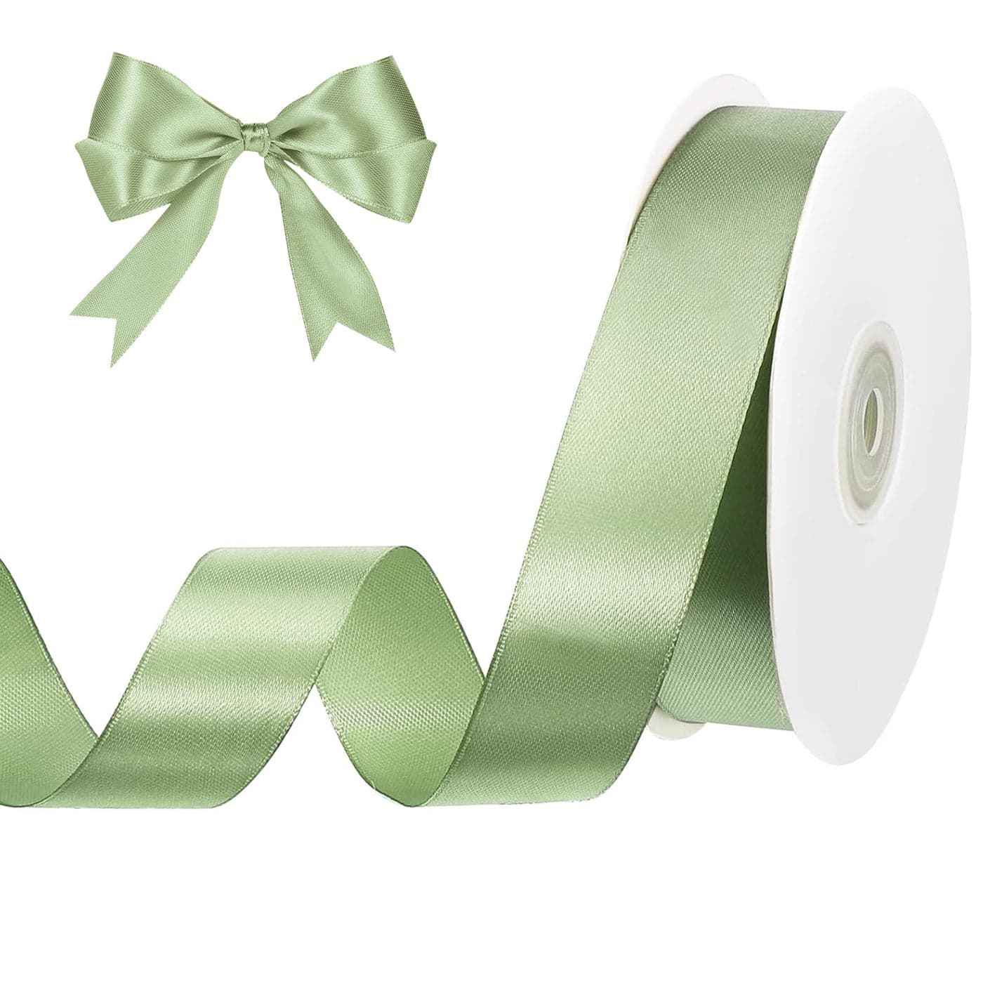 woric Sage Green Ribbon 1 Inch 50 Yards Solid Fabric Light Green Satin Ribbon for Gift Bags Baskets Dorm Room Decor Gift Wrapping Wedding Hair Bows Christmas Decorations