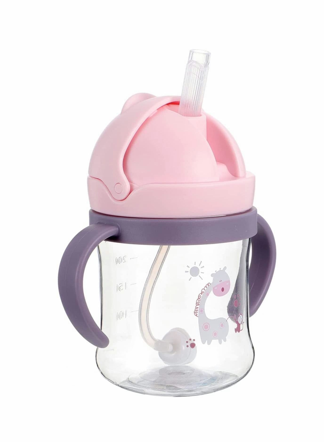 Sippy Cups For Toddlers 250ML, 360° Water Leak Proof Weighted Straw Cup with Handle Bottle Soft Spout Learner Graduated Anti-choking Drop-resistant (Pink)