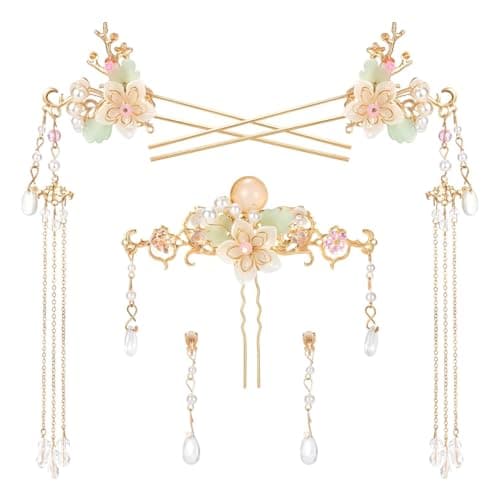 SANNIDHI® Floral Juda Hair Pins for Hair Styling, 5Pcs Wedding Bridal Bun Hair Pins for Woman, Tassels U Pin Hair Pieces Set for Women Girls, Stylish Hairpins Jewelry Braids Bun Accessories for Party