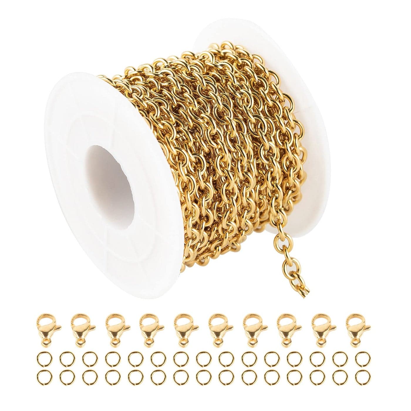 UMAOKANG 164 Feet Gold Chain Spool Stainless Steel Rolo Cable Chains for Jewelry Making Cross Bracelets Necklace Chains Bulk with Lobster Clasps and Jump Rings