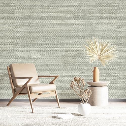 SimonSiff Textured Grasscloth Peel and Stick Wallpaper 177x197 Neutral Faux Grassweave Wallpaper Waterproof Self Adhesive Removable Wallpaper Mural for Home Decor Bedroom Kitchen Cabinet