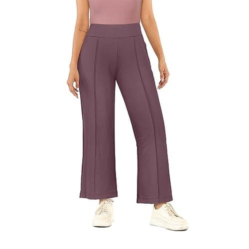 BlissClub Women The Ultimate Wide Leg Mid Rise Pants - Lite | Pockets | High Waisted | Quick Dry | Drawstring, Pink, 4XL