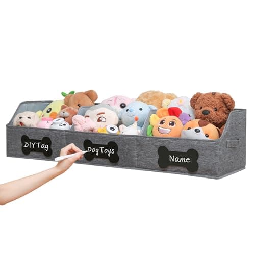 Qozary Large Dog Toy Basket with Diy Tag - Collapsible Dog Toy Bin, Fabric Personalized Pet Toy Box, Trapezoid Storage and Organizer for Pet Supplies