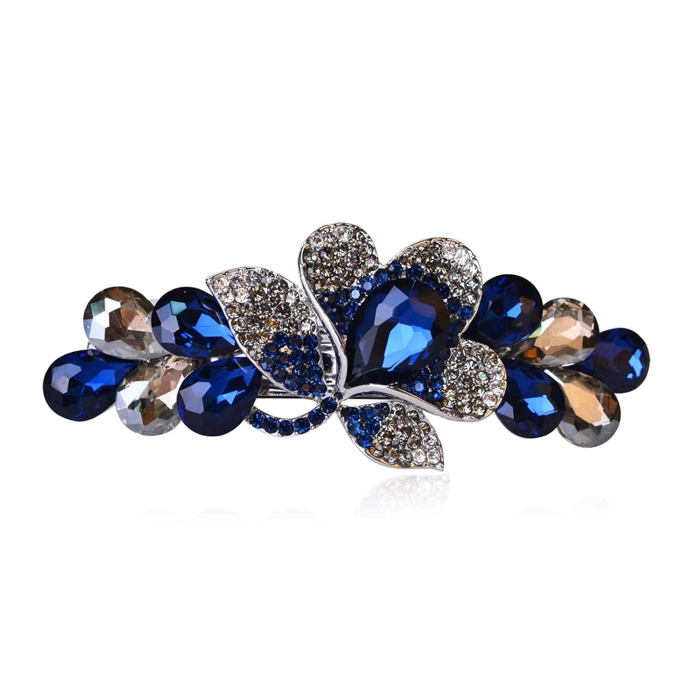 Flower Luxury Jewelry Design Hairpin Rhinestone Hair Barrette ClipStyle CDeep Blue