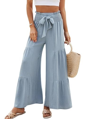 Blooming Jelly Women Casual Pants Wide Leg Trousers High Waisted Pant Trendy Vacation Outift 2025(S,Haze Blue)