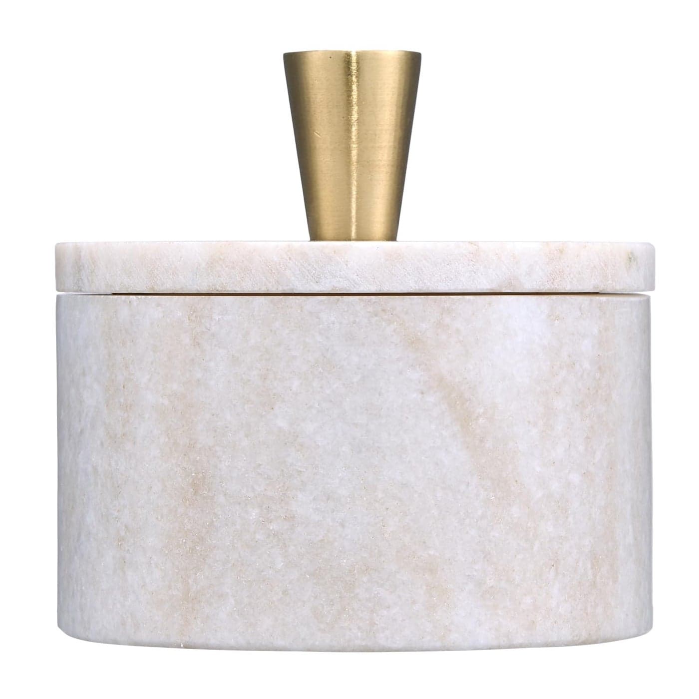 Queenza Marble Salt Cellar with Lid and Brass Knob Brown