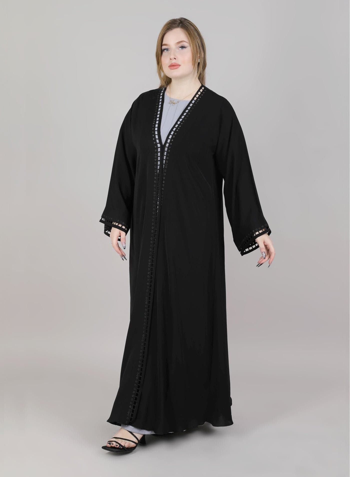 MSquare Fashion Black Laser Cut Open Abaya