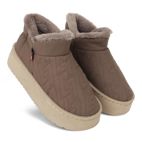 CASSIEY Comfortable Home Indoor/Outdoor Winter Fur Snow Boot |Womens Slip on Thick Sole Shoes- Brown