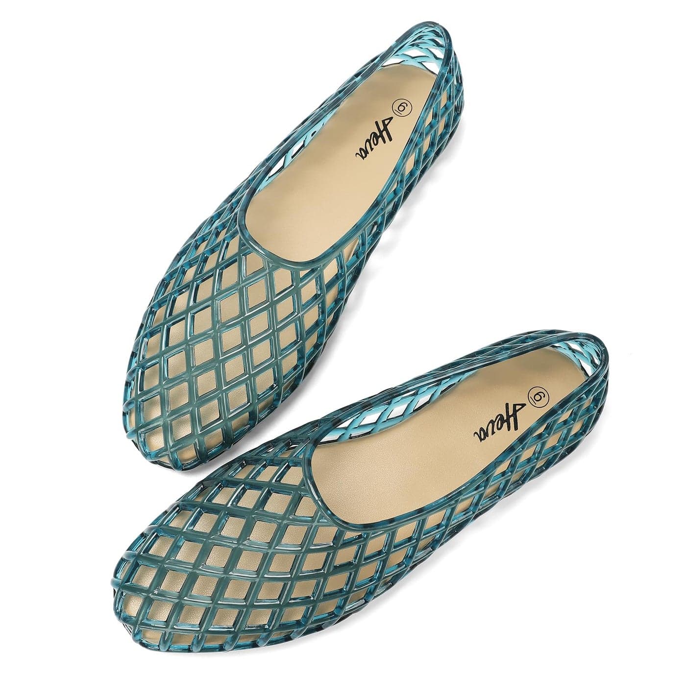HEVA Womens Jelly Mesh Flats Breathable Clear Hollow Shoes Summer Beach Jellies Ballet Sandals8 M US Grey Blue