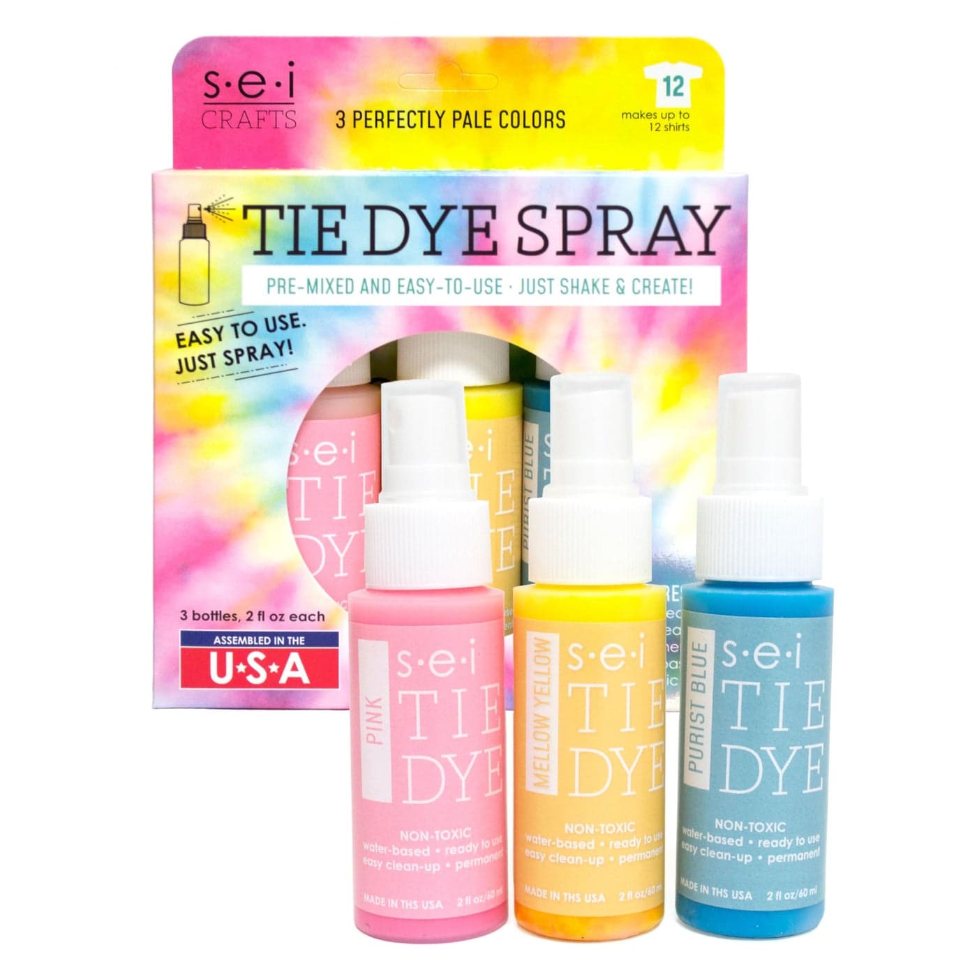 SEI Perfectly Pale Tie Dye Kit 3 Pack PreMixed Spray Tie Dye Kit EasytoUse NonToxic Fabric Dye in Pink Mellow Yellow and Purist Blue