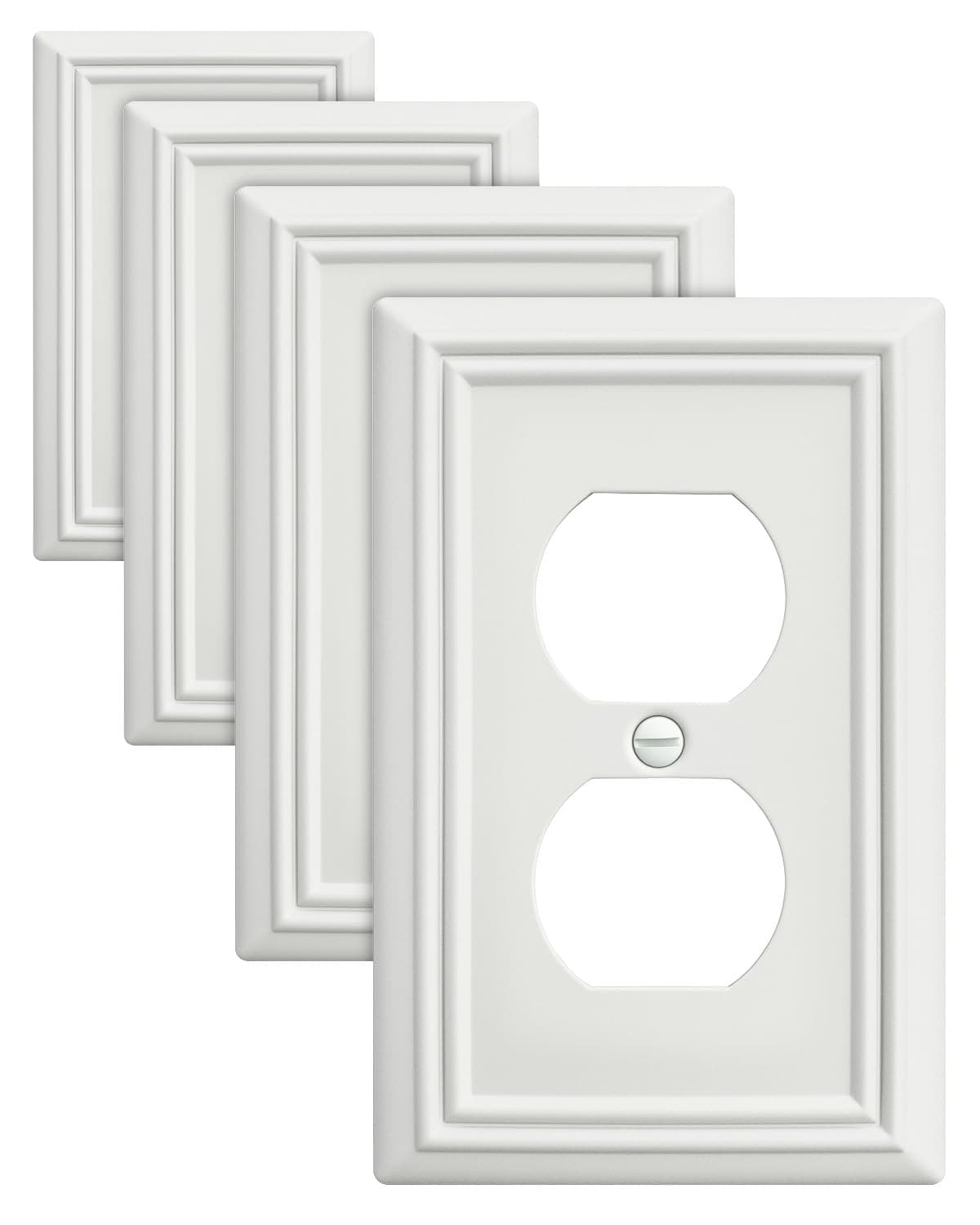 ZILLSEA 4-Pack Duplex Outlet Cover, Metal Wall Plate for Electrical Outlet, Light Switch, Decorative Off White Face Plate, 3.15 * 4.88, Midsize