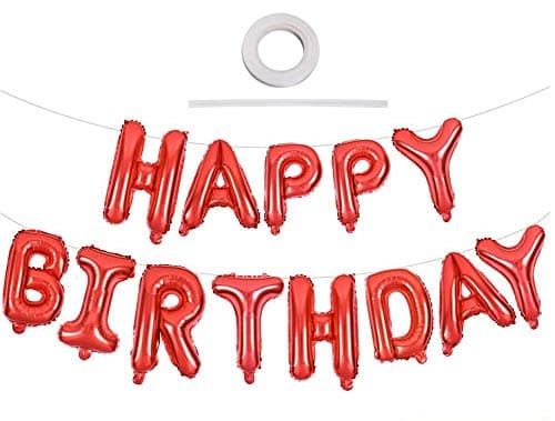 TONIFUL Red Happy Birthday Balloons 16 Inch Mylar Foil Letters Birthday Sign Banner Balloon Bunting Reusable for Girls Boys Kids Adults Birthday Decorations and Party Supplies
