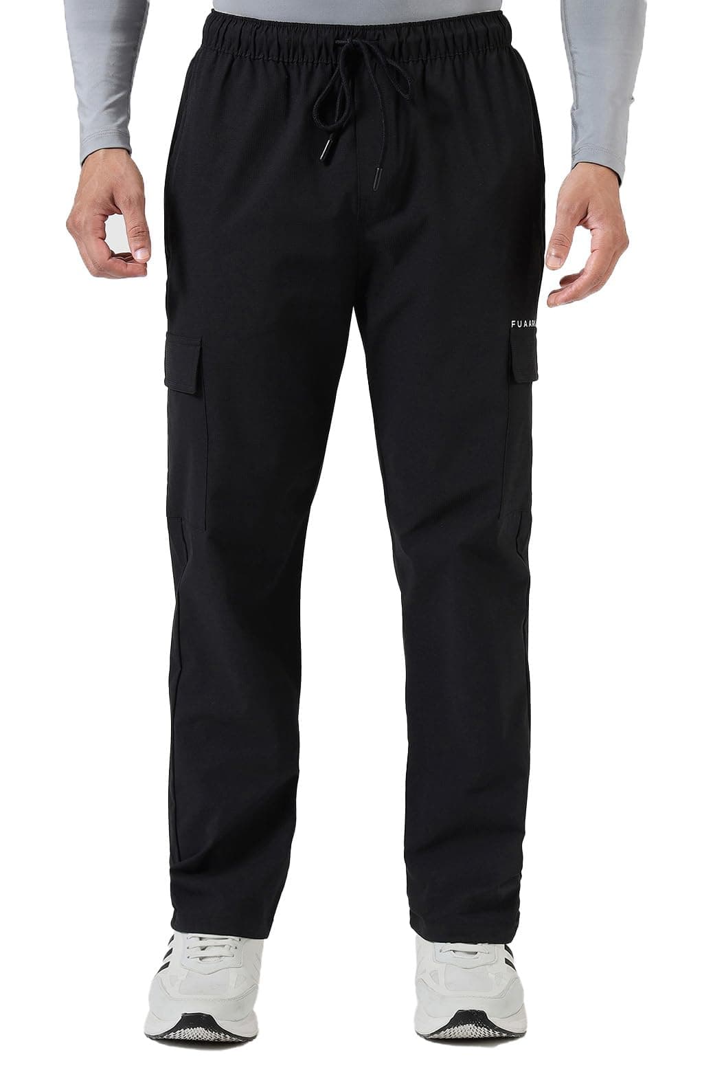 FUAARK Solid Gym Pants for Men | Slim Fit Athletic Track Pants | Running Workout Pants with Pockets |Men Joggers Track Pants (Black, XL)