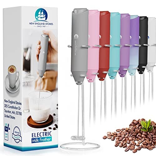 Powerful Milk Frother Handheld Foam Maker, Mini Whisk Drink Mixer for Coffee, Cappuccino, Latte, Matcha, Hot Chocolate, With Stand, Grey