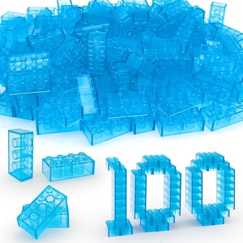 ZHX 100PCS Classic Transparent Building Bricks 2x4 Fully Transparent Bulk Bricks Parts and Pieces Compatible with Major Brands Creative Play Set Block Toy Gift for Aged 3 Transparent Blue