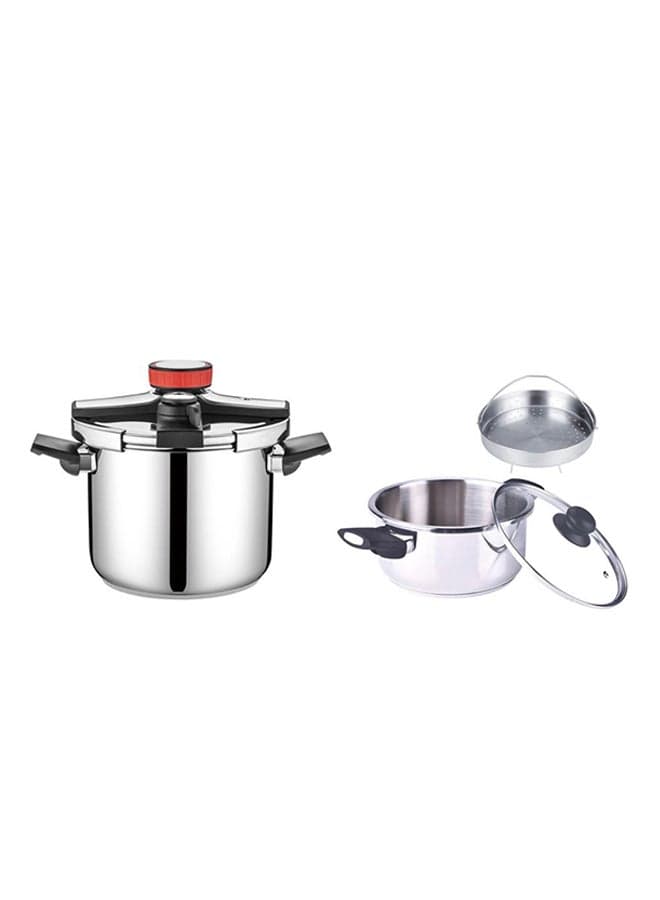 4-Piece Stainless Steel Pressure Cooker Cookware Set Silver/Black