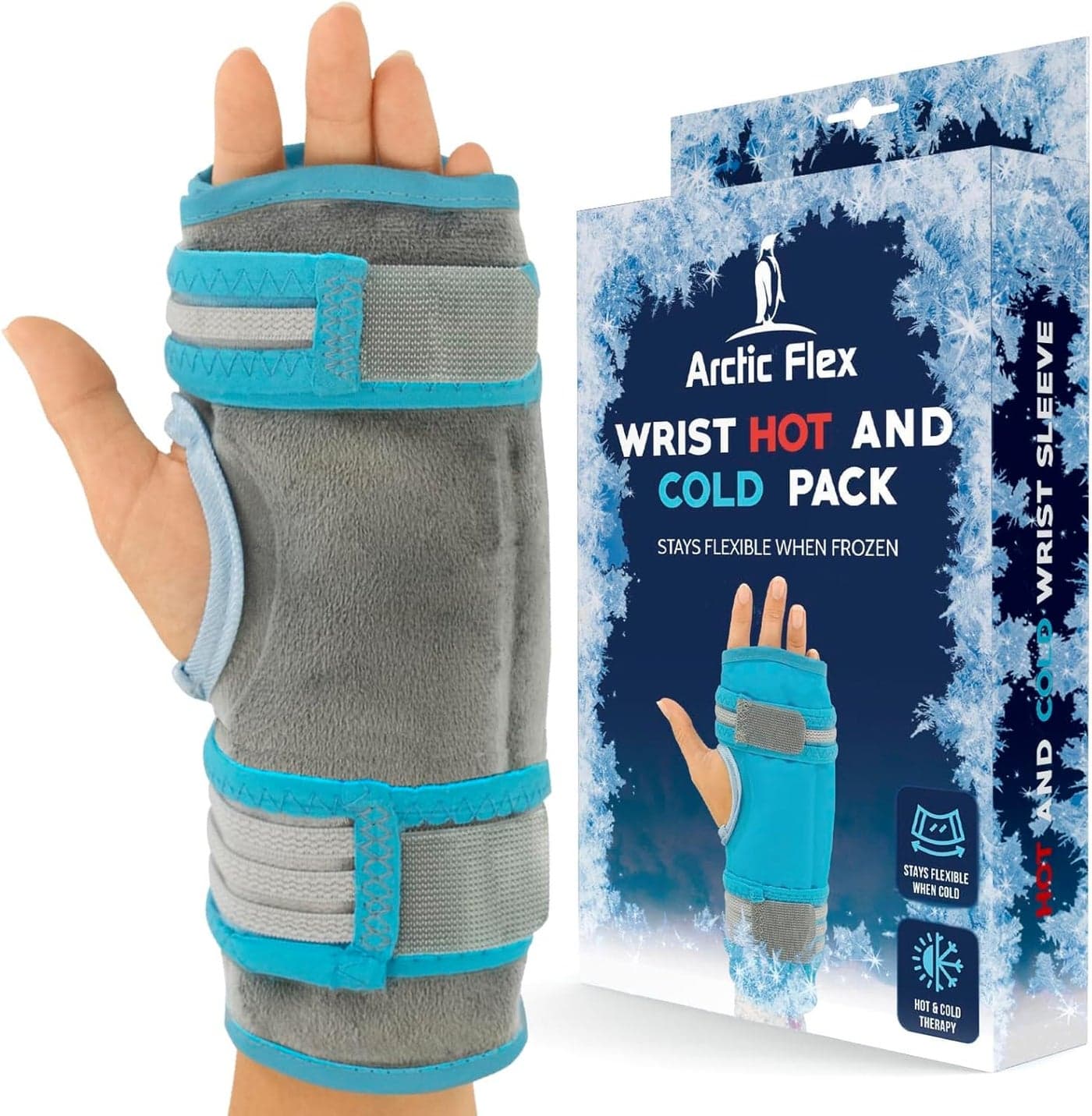 Arctic Flex Wrist Ice Pack Wrap Hot Cold Therapy Brace For Hand Soft Gel For Pain Relief Rheumatoid Arhtritis Surgery Swelling Sprains Adjustable Straps For Heating Or Cooling Compression