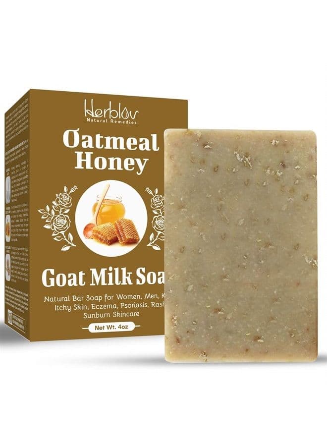 Oatmeal Honey Goat's Milk Soap Bar 4 oz – Natural Bar Soap for Women, Men, Kids, Itchy Skin, Eczema, Psoriasis, Rash, Sunburn Skincare – Calming Colloidal Oatmeal Face Cleanser & Body Wash, Made in US