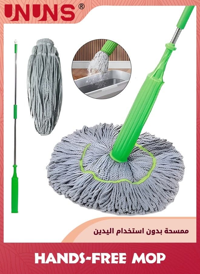 Self Wringing Mop for Floor Cleaning,Long Handled Twist Mop with 2 mop heads for Kitchen,Home Office,Restaurant,Warehouses,Green