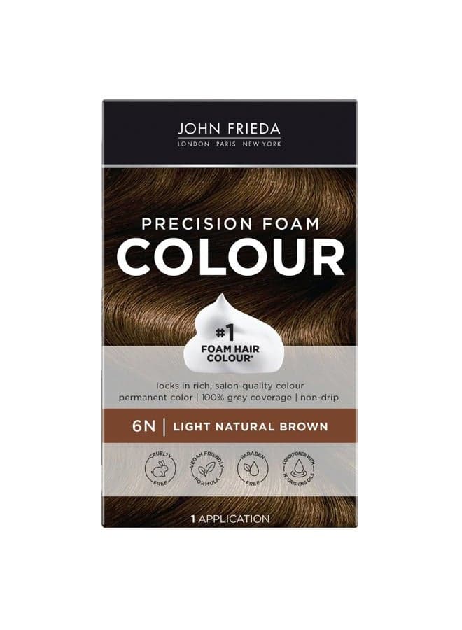 Precision Foam Color, Light Natural Brown 6N, Full-coverage Hair Color Kit, with Thick Foam for Deep Color Saturation